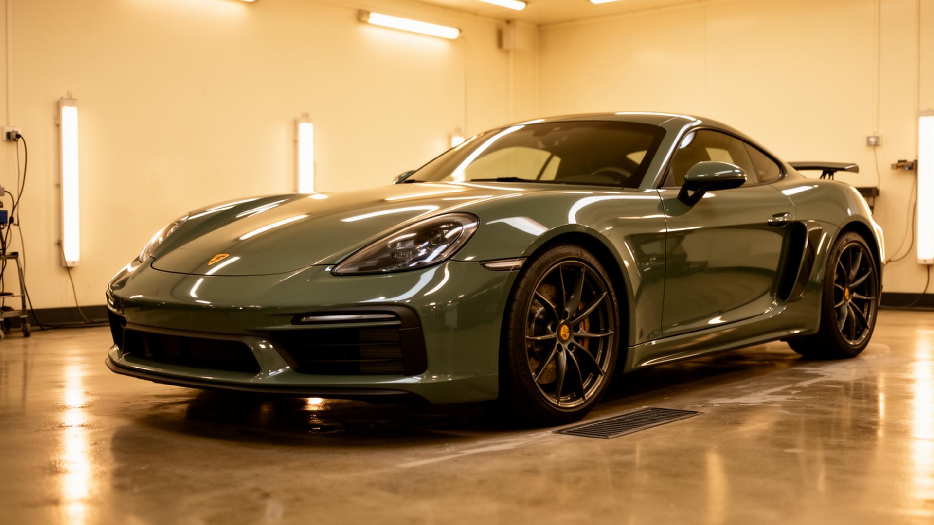 Sage-green sports car with a freshly detailed ceramic-coated finish at Million Detail